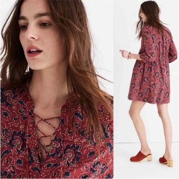 Madewell assam silk floral lace up dress size M - Picture 3 of 11